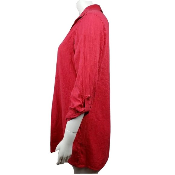 Croft & Barrow Top Womens Size S Small Solid All Pink 3/4 Sleeve Collared - Picture 2 of 7